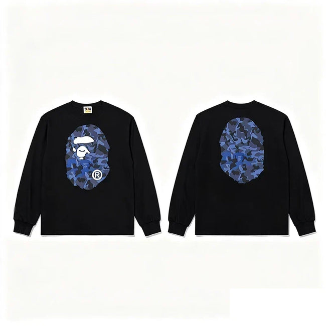 BAPE Style Big Camo Ape Head Long-Sleeve Tee - Black/Blue Hover Image