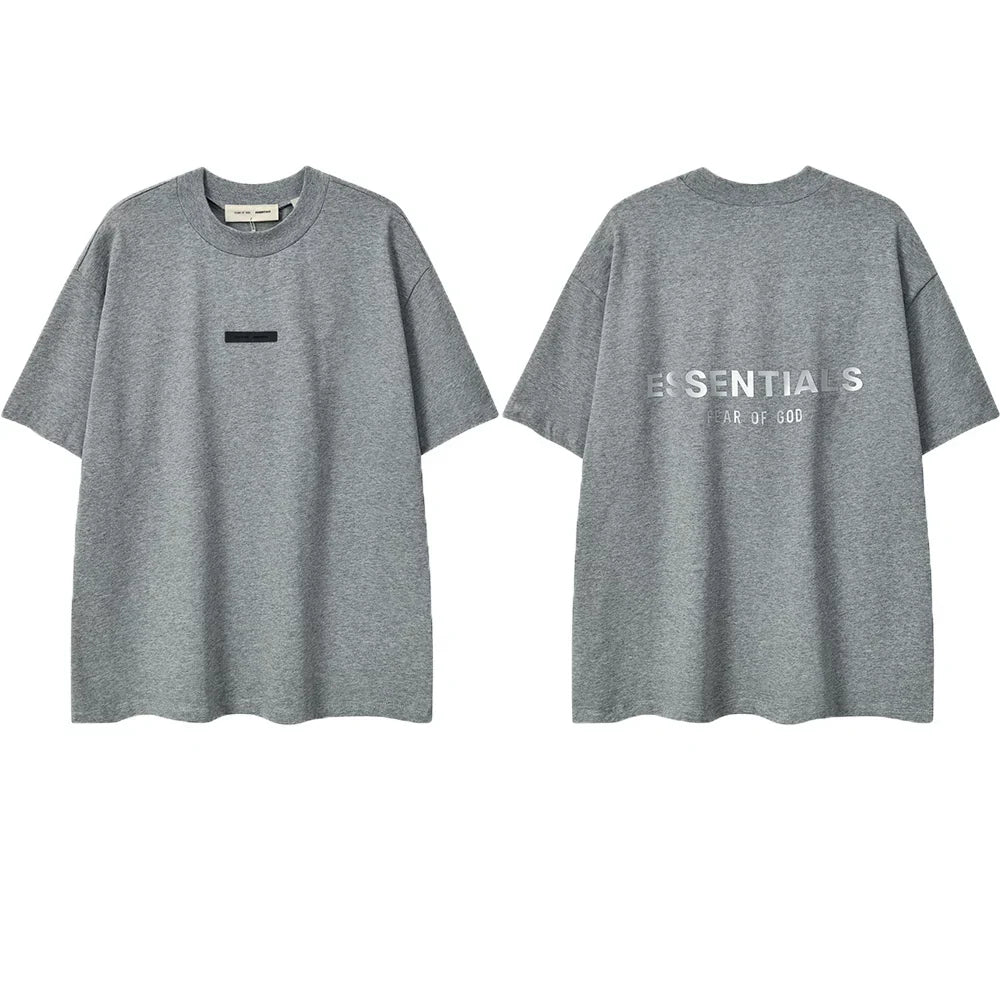 ESSENTIALS Short sleeved T-shirt European and American High Street FOG Double Line Men's and Women's American Trendy Brand Pure Cotton Round Neck Loose Set (56)