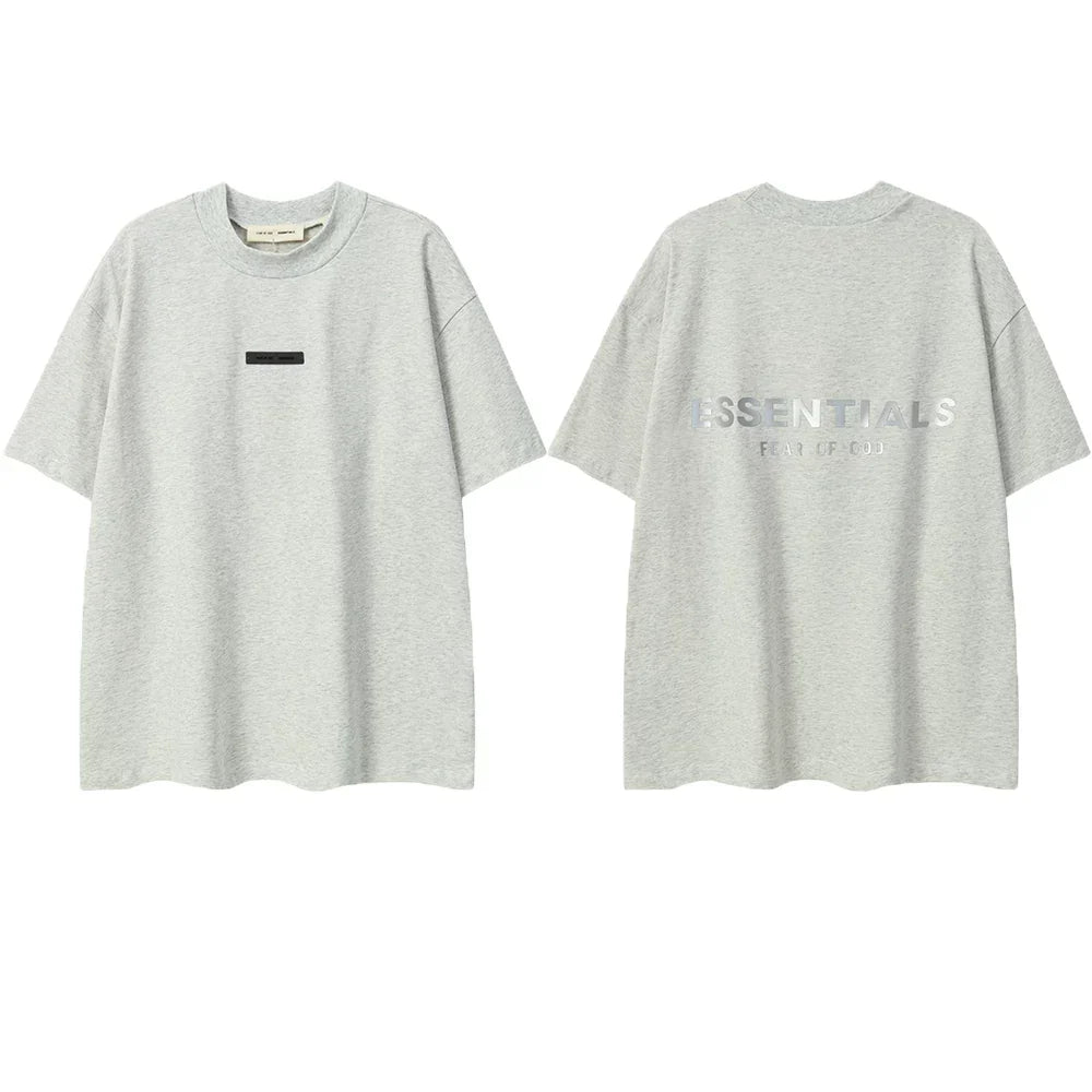 ESSENTIALS Short sleeved T-shirt European and American High Street FOG Double Line Men's and Women's American Trendy Brand Pure Cotton Round Neck Loose Set (54)