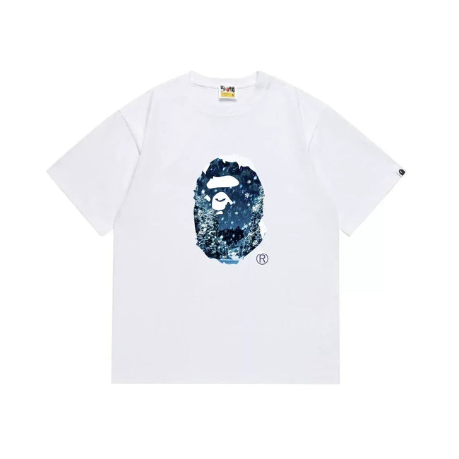 BAPE Style Winter Snow Scenery Ape Head Short-Sleeve Tee - White Hover Image