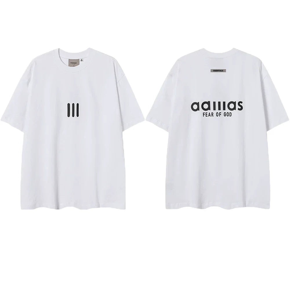 ESSENTIALS Short sleeved T-shirt European and American High Street FOG Double Line Men's and Women's American Trendy Brand Pure Cotton Round Neck Loose Set (15)